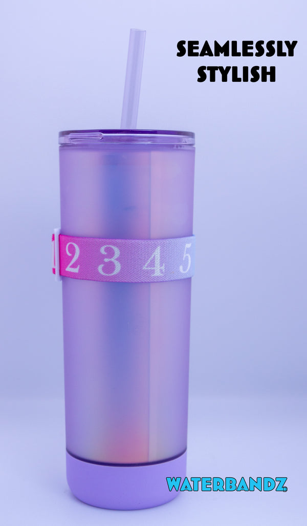 WaterBandz - Stay Hydrated: Elastic Fabric Bands Make your Daily Water Intake Simple and Fun! Universal size for Water Bottles, Cups, and Glasses with Movable Counting Frame – Stay Hydrated All Day!