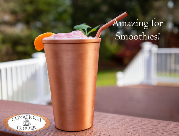 Set of 2 Pure Copper Tumblers - 16 oz Elegant Drinking Cups - Perfect for Cold Beverages, Milkshakes, Iced Tea, Smoothies, Cocktails & More!