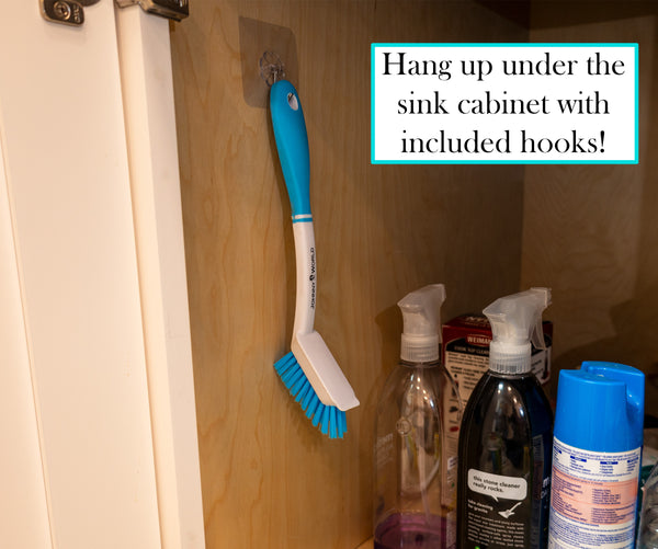 The Behind The Faucet Brush! Clean Hard to Reach Areas in Your Kitchen and Bathroom - Easily Clean Water and soap Residue Around The Sink. Two Pack Includes Hanging Hooks for Storage Under The Sink.