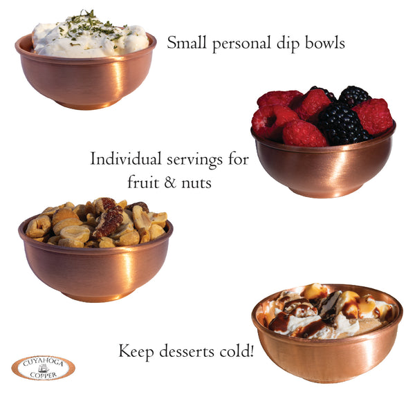 Set of 2 Pure Copper Mini Bowls - Elegant Ramekins for Serving, Decor, Condiments, Pinch Bowls and More. Prep bowls for salt and spices. Makes an excellent gift!