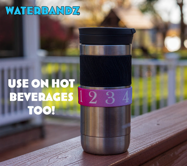 WaterBandz - Stay Hydrated: Elastic Fabric Bands Make your Daily Water Intake Simple and Fun! Universal size for Water Bottles, Cups, and Glasses with Movable Counting Frame – Stay Hydrated All Day!