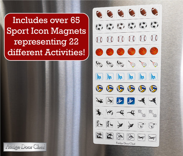 Magnetic Sports and Fitness Weekly Planner Dry Erase Board - Never Miss a Practice, Workout, or Game! - Includes Over 65 Magnet Sports Icons and Dry Erase Pen!