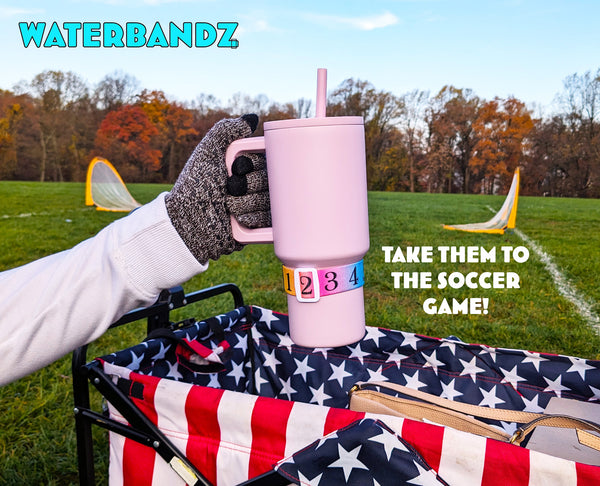 WaterBandz - Stay Hydrated: Elastic Fabric Bands Make your Daily Water Intake Simple and Fun! Universal size for Water Bottles, Cups, and Glasses with Movable Counting Frame – Stay Hydrated All Day!