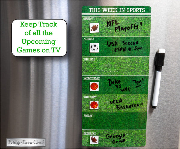 Magnetic Sports and Fitness Weekly Planner Dry Erase Board - Never Miss a Practice, Workout, or Game! - Includes Over 65 Magnet Sports Icons and Dry Erase Pen!