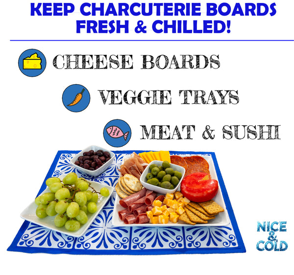 Reusable Freezable Ice Mat for Keeping Food Trays, Cheese Boards, Deli Meat, Veggie Plates, & Sushi Fresh and Cold – Charcuterie Chilling Mat – Perfect for Picnics & Parties!