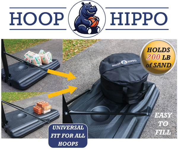 The Hoop Hippo – Heavy-Duty Weight for Basketball Hoop Base – Holds Up to 200 lbs of Sand – Easy-to-Fill, All-Weather Design – Stability, Safety & Attractive