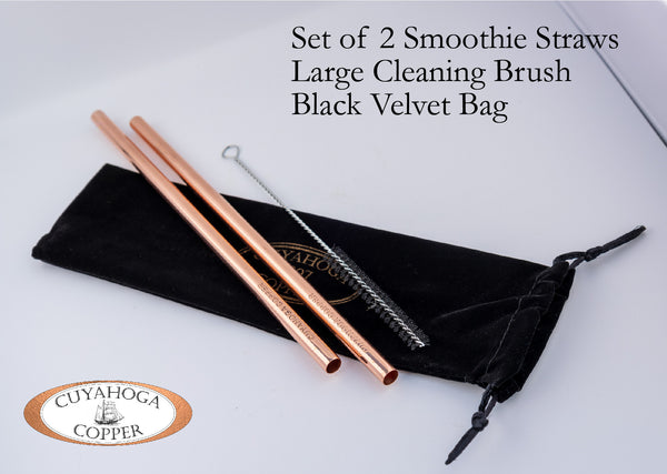 Set of 2 Jumbo Pure Copper Straws perfect for Smoothies, Milkshakes, Juice, Tea, Water Bottles and More!