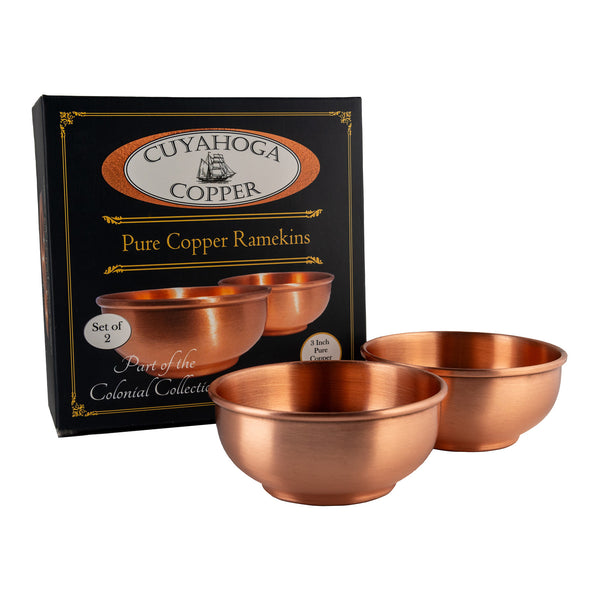 Set of 2 Pure Copper Mini Bowls - Elegant Ramekins for Serving, Decor, Condiments, Pinch Bowls and More. Prep bowls for salt and spices. Makes an excellent gift!