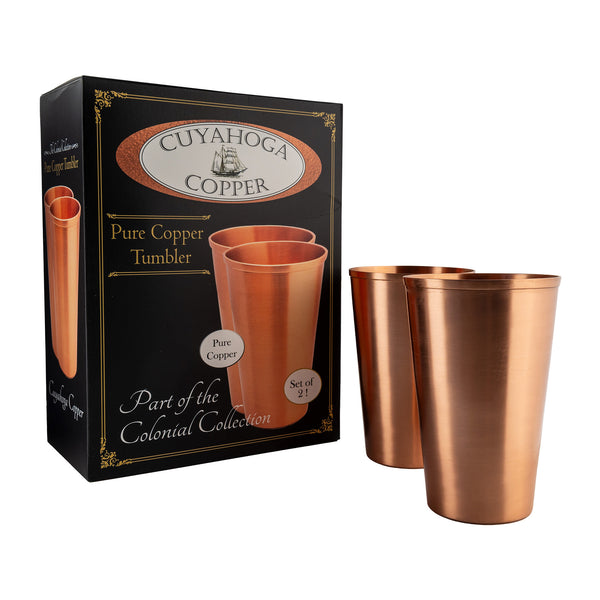 Set of 2 Pure Copper Tumblers - 16 oz Elegant Drinking Cups - Perfect for Cold Beverages, Milkshakes, Iced Tea, Smoothies, Cocktails & More!