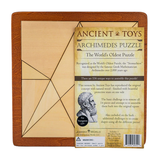 Ancient Toys™ – The World’s Oldest Puzzle – Archimedes’ Stomachion Wooden Brain Teaser. 14 Piece Classic Educational Puzzle with Over 500 Solutions!