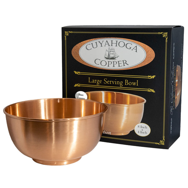 Cuyahoga Copper™- Large 8 inch Pure Copper Bowl - Flat Bottom Bowl perfect for the Kitchen, Dinnerware & Decorative uses. Packaged in Attractive Gift Box!